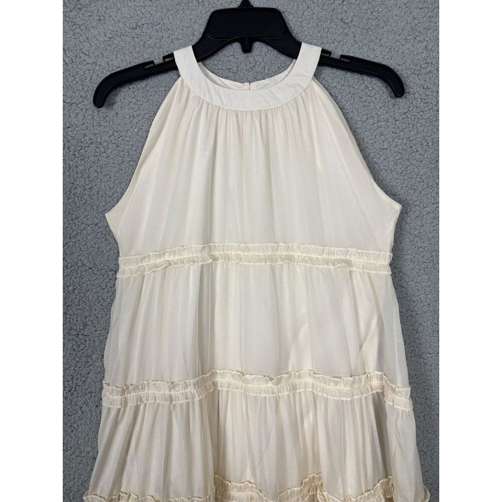Girls Ivory Sleeveless Dress Halter Neck Off Shoulder Ruffled Hem Beige 12Y NWOT - Picture 2 of 6